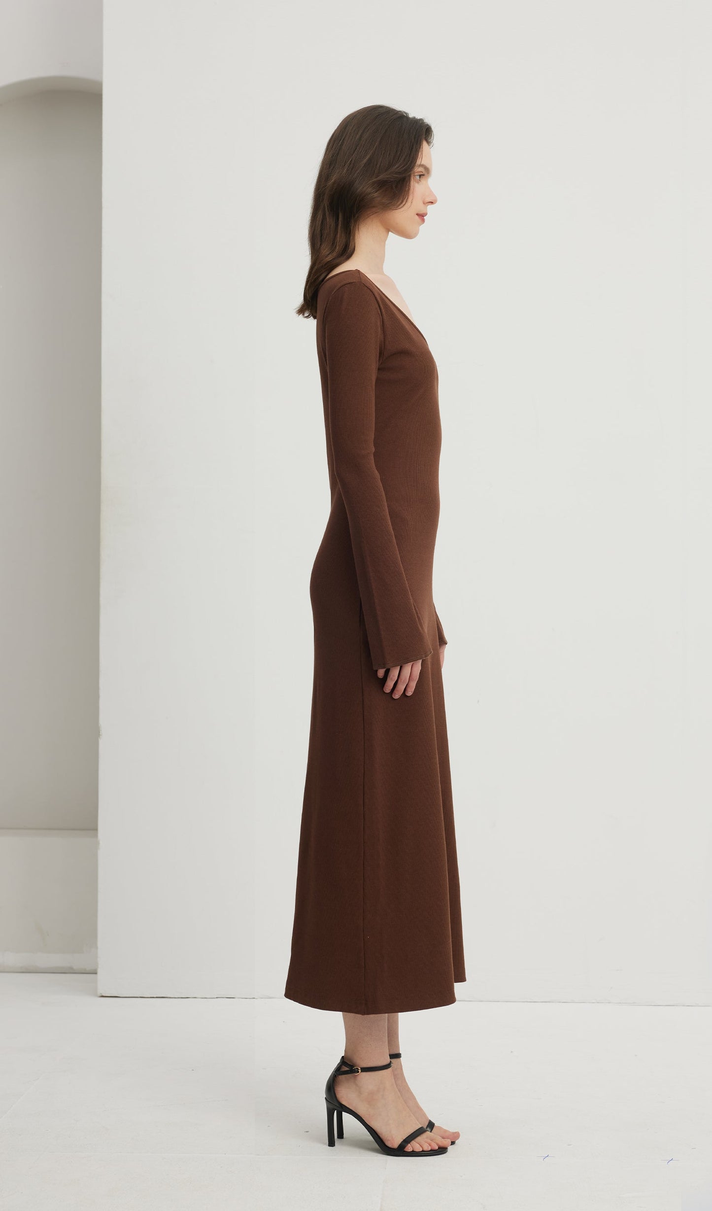 Solid Crew Neck Midi Dress