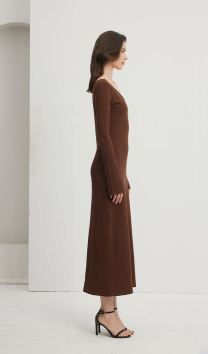 Solid Crew Neck Midi Dress
