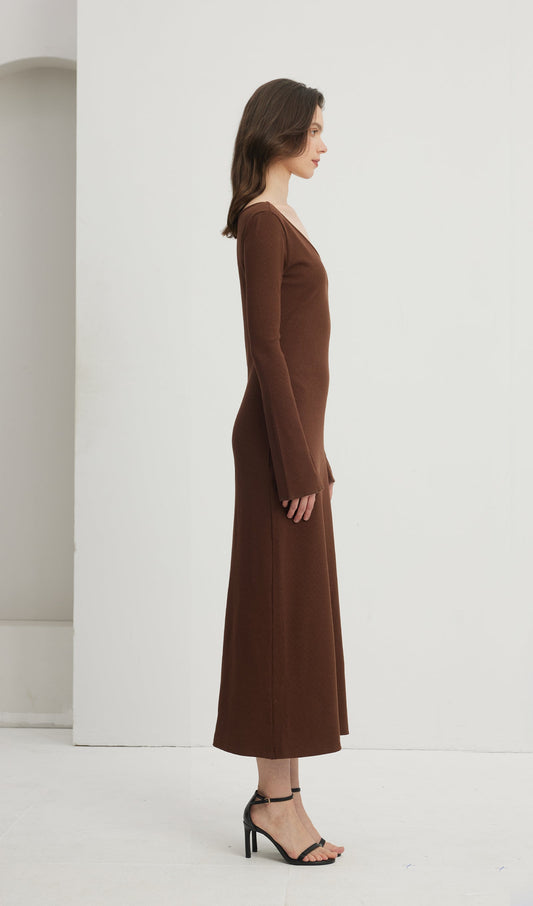 Solid Crew Neck Midi Dress