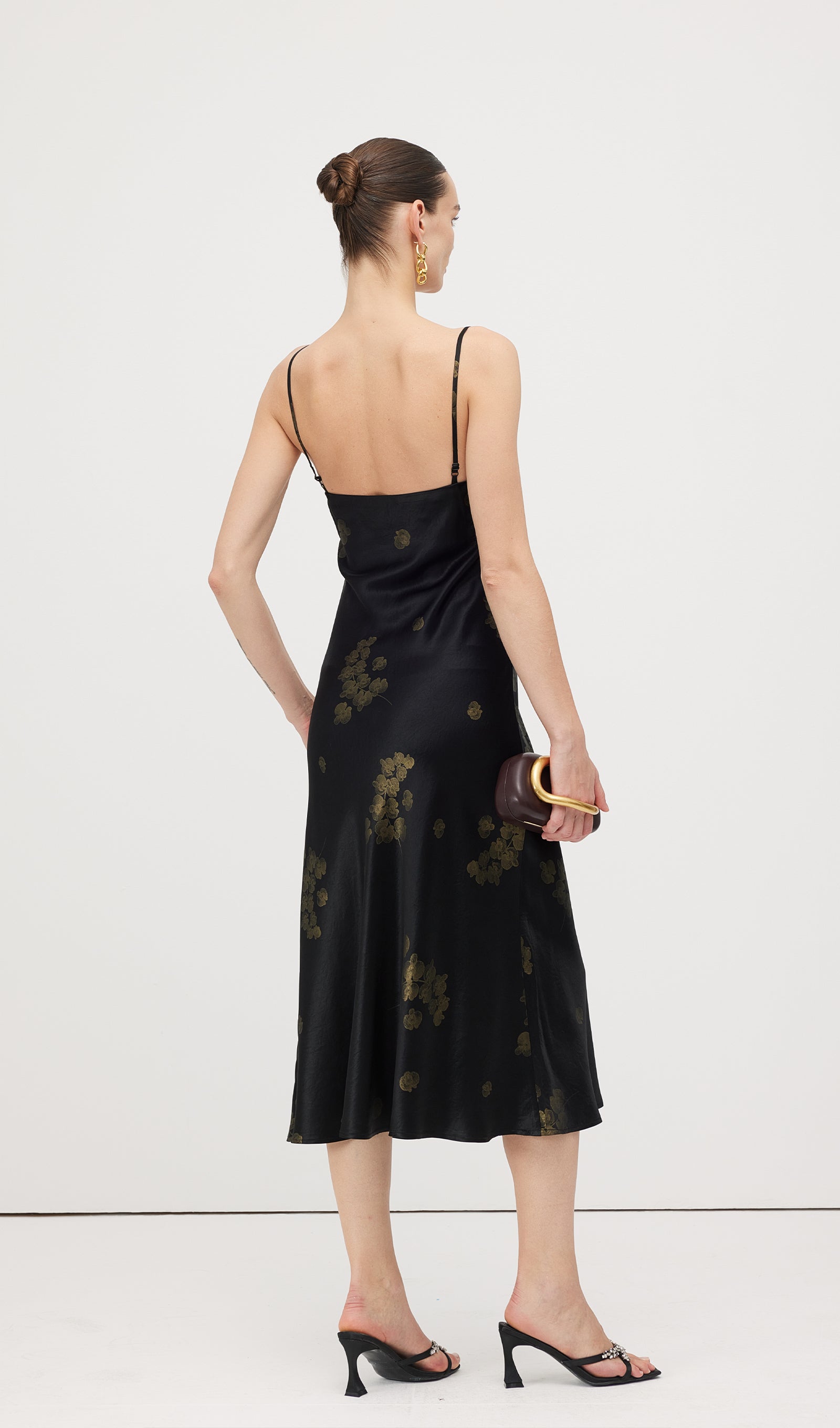 Floral Satin V-Neck Midi Slip Dress