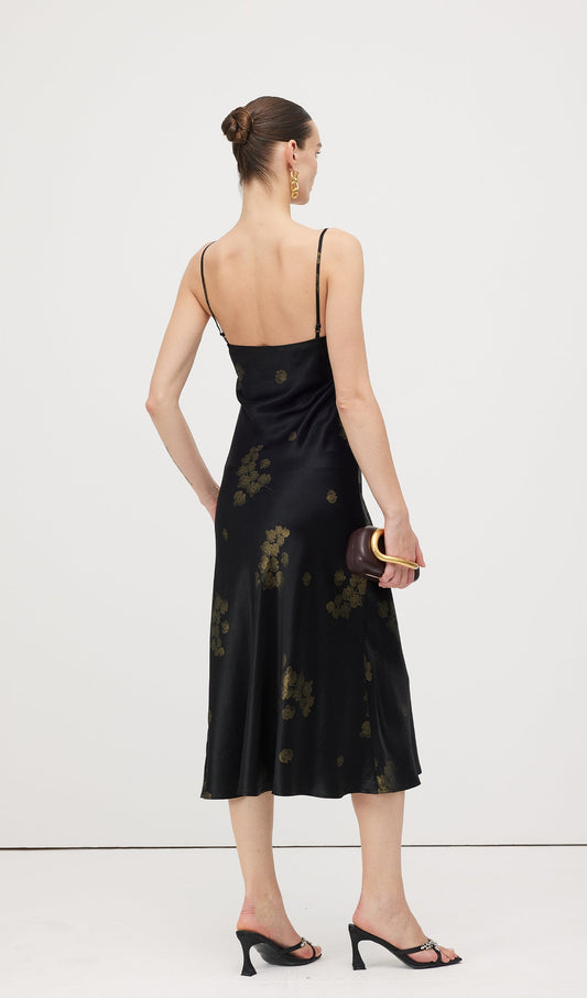 Floral Satin V-Neck Midi Slip Dress