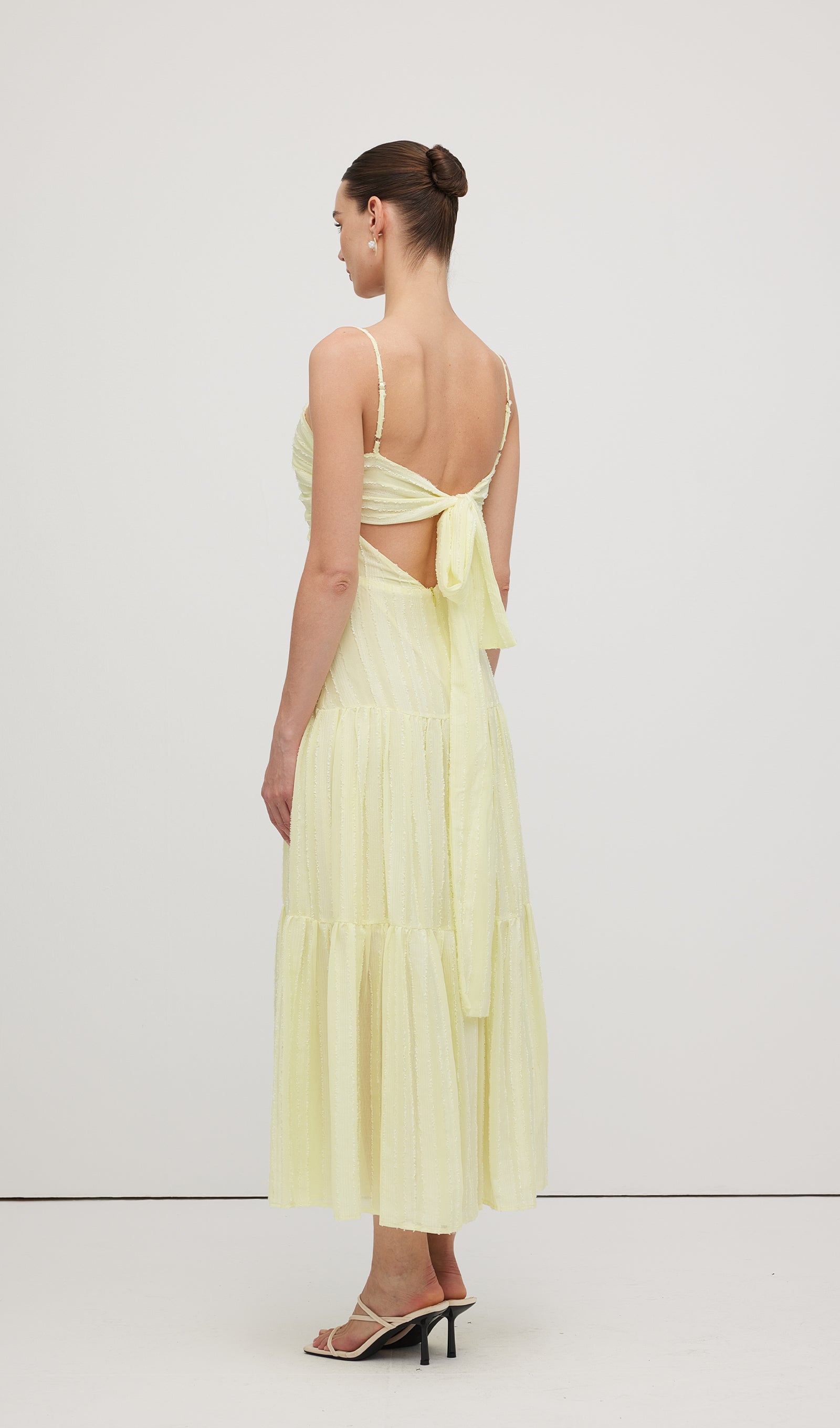 Pleated Backless Tiered Cami Midi Dress