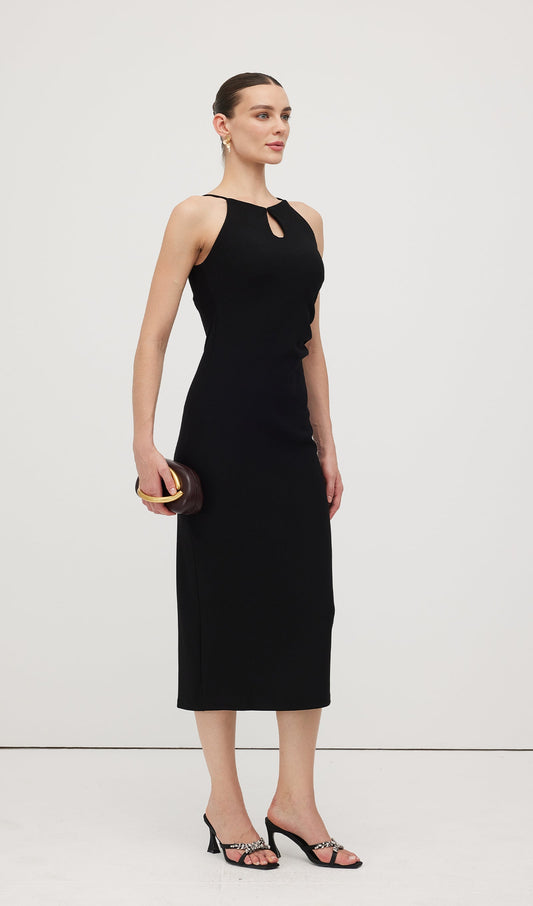 Solid Keyhole Cutout Midi Dress
