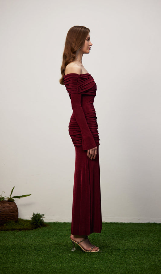 Jersey Draped Off-shoulder Maxi Dress