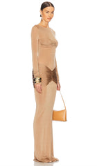 Slim Fit Plain Pleated Maxi Dress