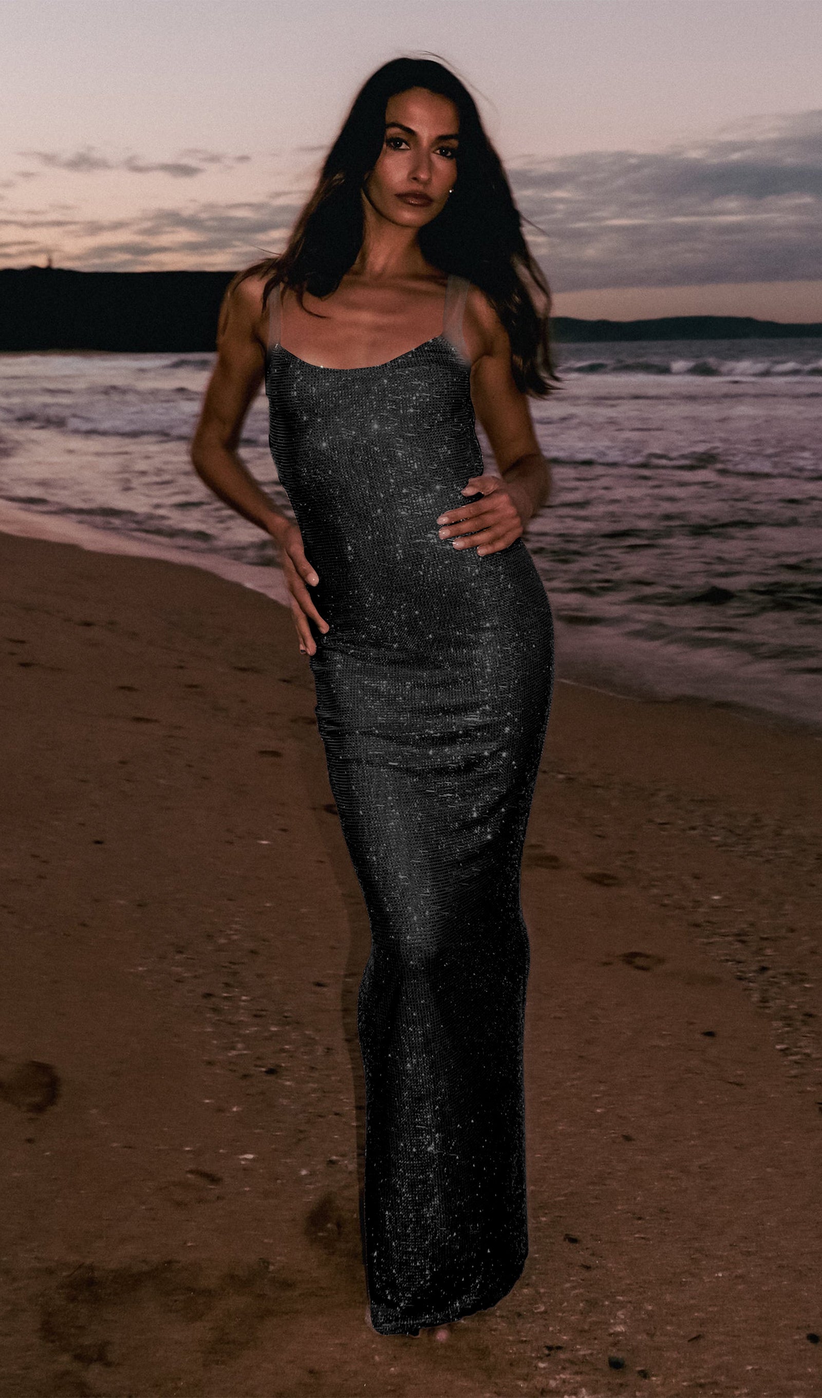 Hot Fix Maxi Dress With Mesh Back Black