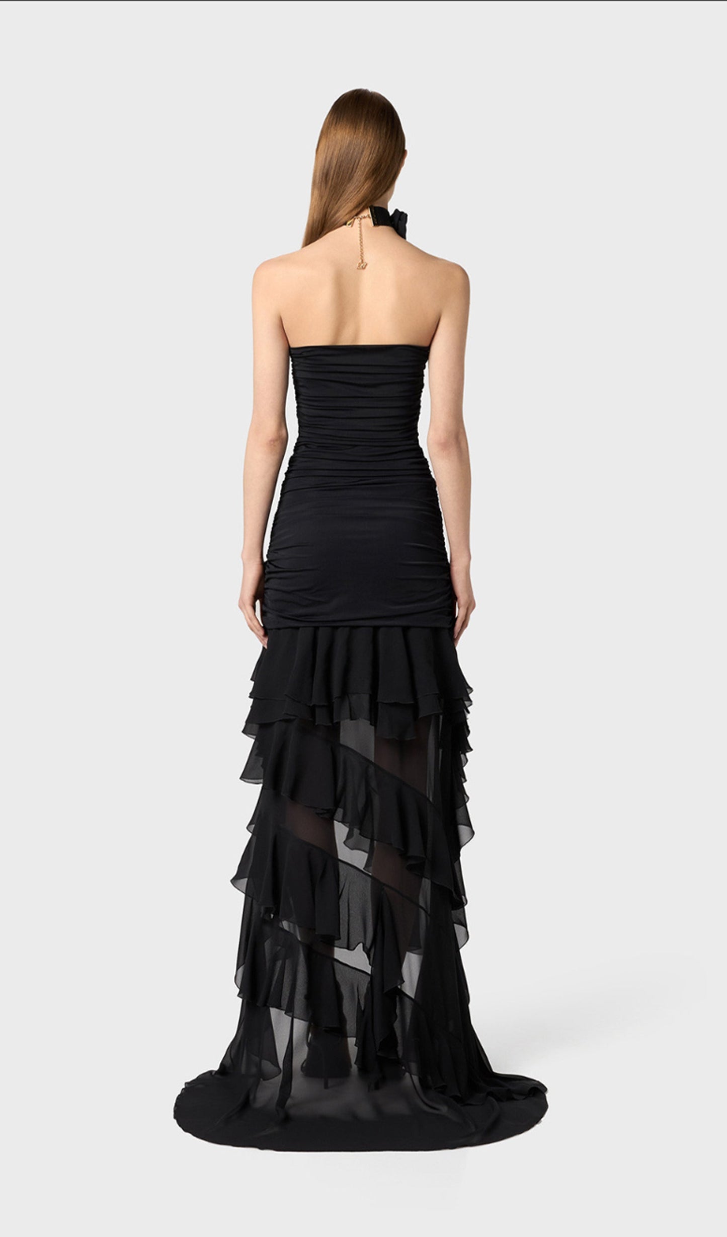 Bustier Chiffon Flounces Midi Dress