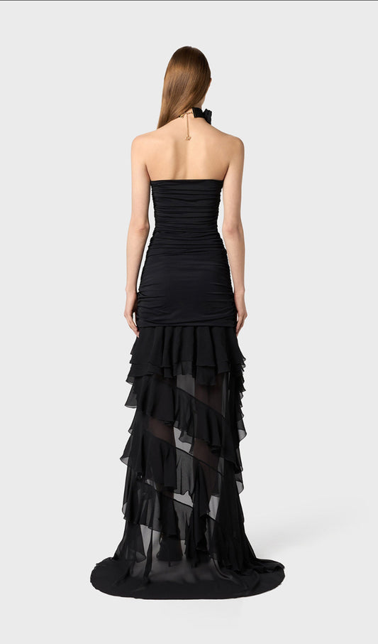 Bustier Chiffon Flounces Midi Dress