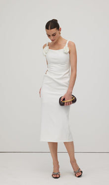 Solid Flower Sleeveless Midi Dress