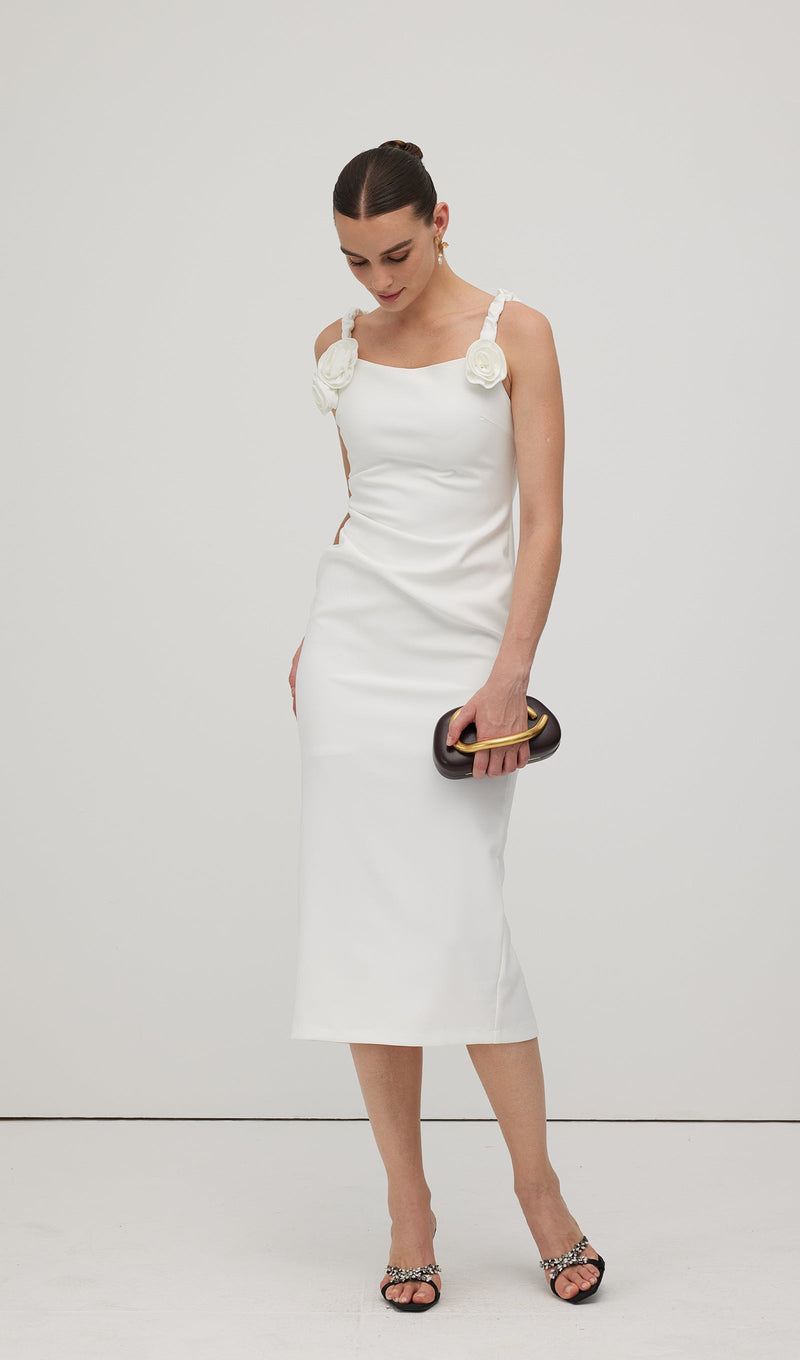 Solid Flower Sleeveless Midi Dress