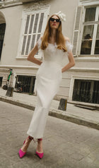 Lena Feather Trimmed Midi Dress White