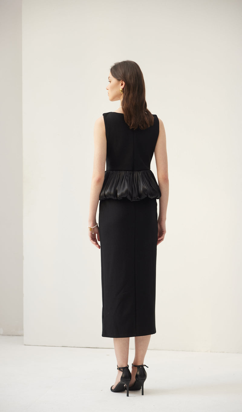 Ruffle Hem Slit Midi Dress