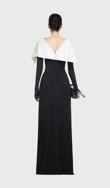 Asymmetrical Draped Shoulder Pleat Maxi Dress