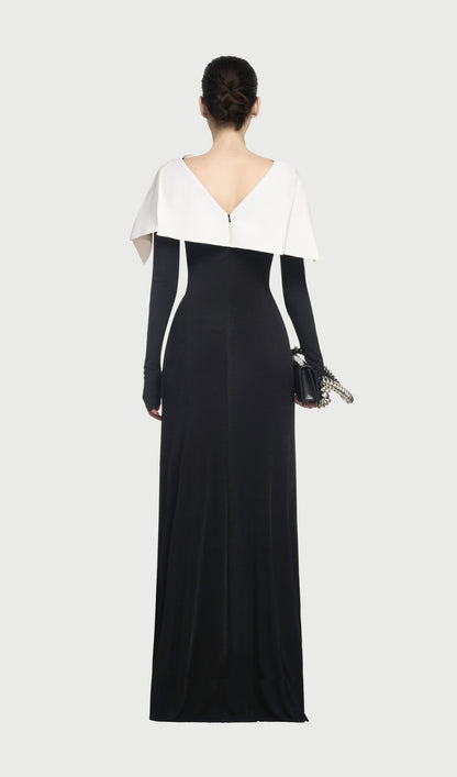 Asymmetrical Draped Shoulder Pleat Maxi Dress