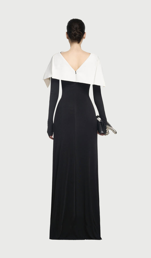 Asymmetrical Draped Shoulder Pleat Maxi Dress