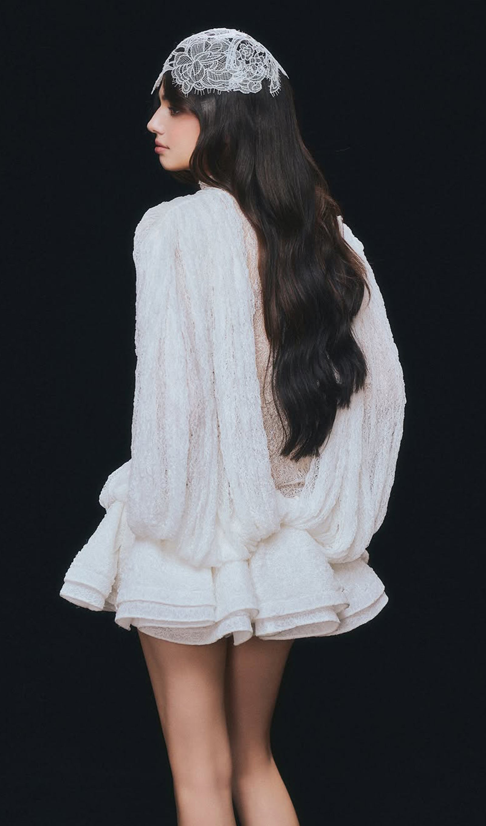 Lace Semi Sheer Ruffled Mini Dress