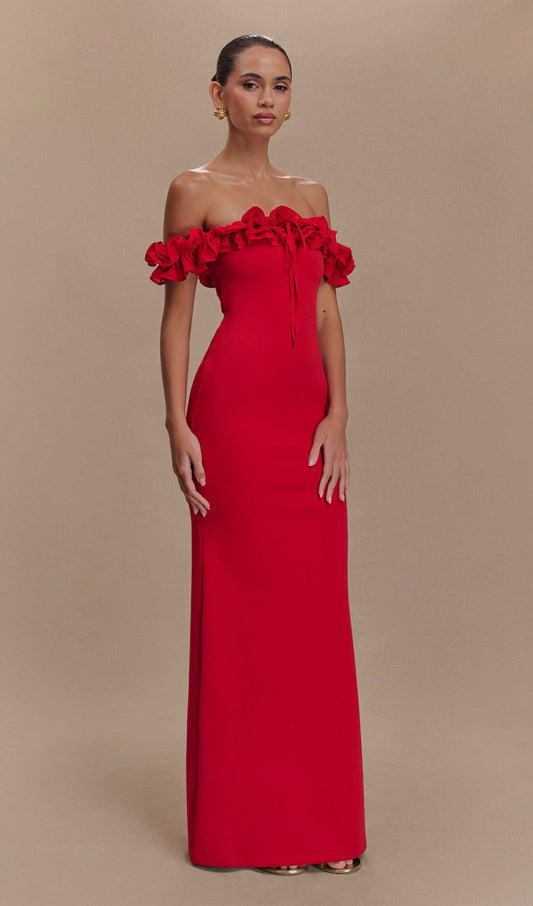 Ruffle Off Shoulder Maxi Dress