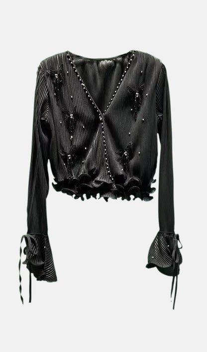 Butterfly Embellished Ruffled Top