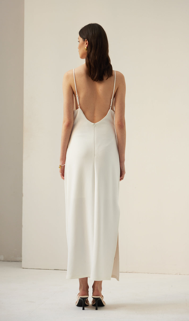 Feather Trim Slip Midi Dress