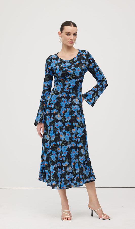 Floral Print Silk Midi Dress