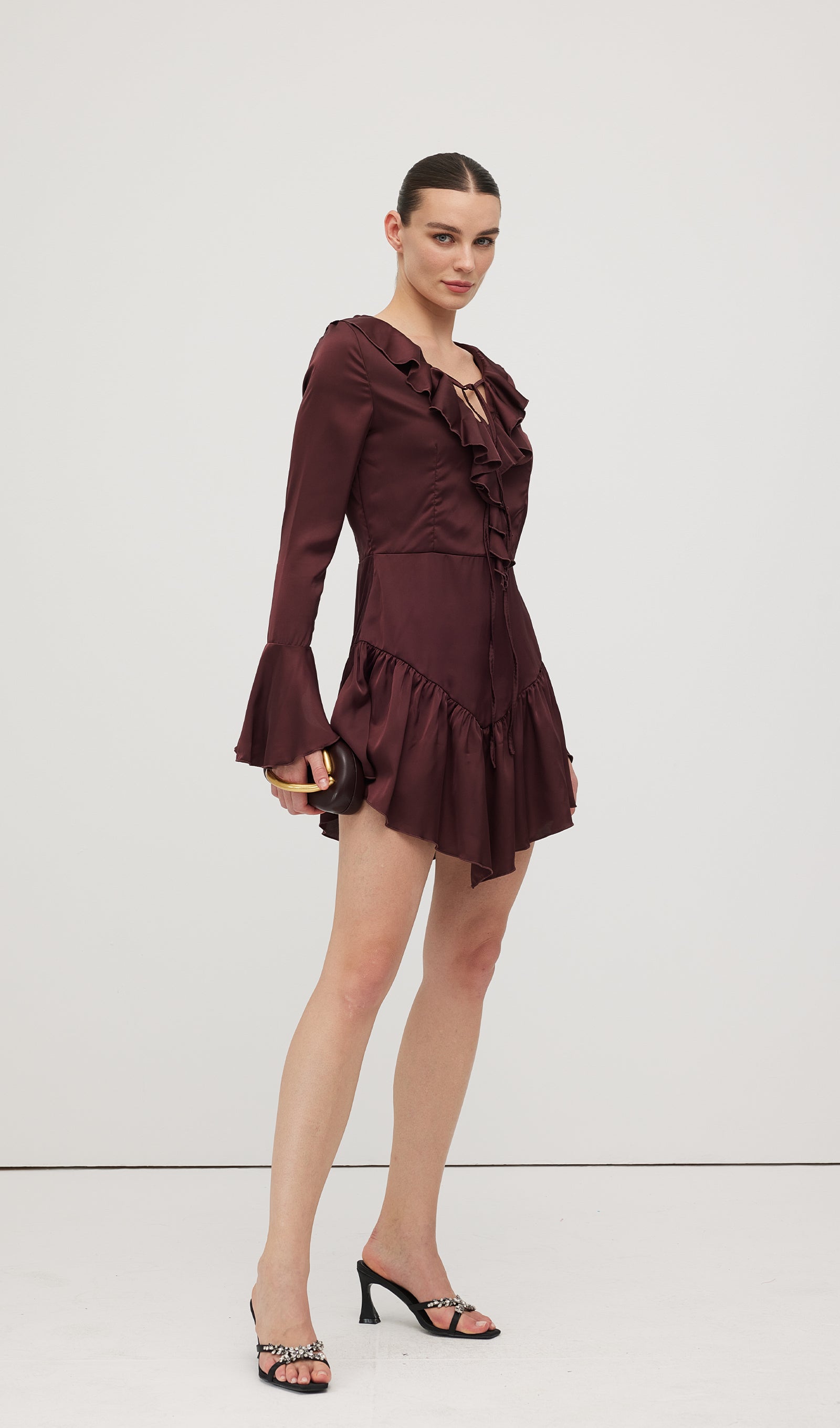 Ruffled Satin Mini Dress