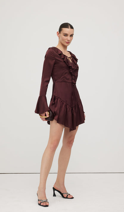 Ruffled Satin Mini Dress