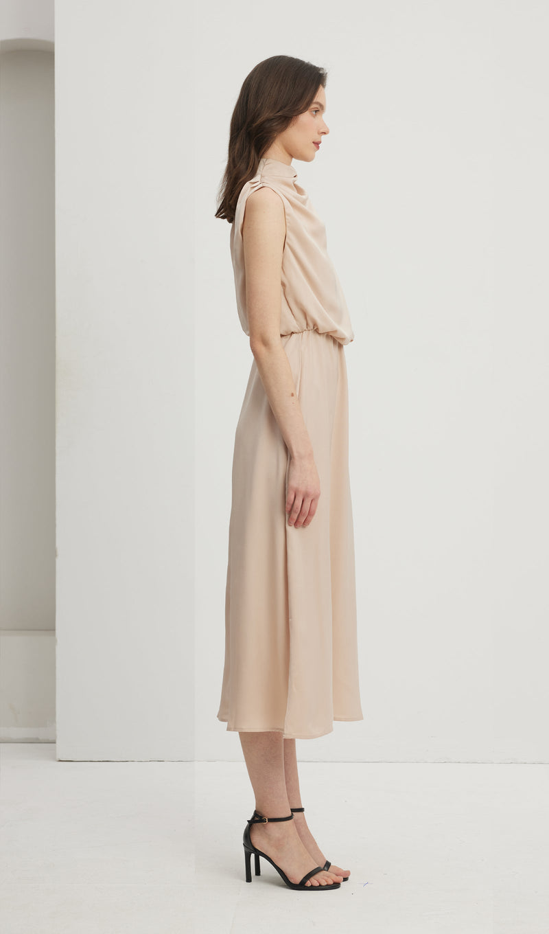 Asymmetric Satin Midi Dress