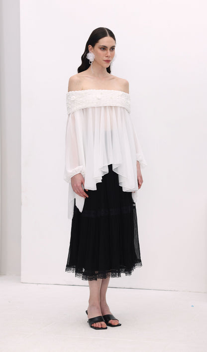 Off Shoulder Mesh  Mini Dress