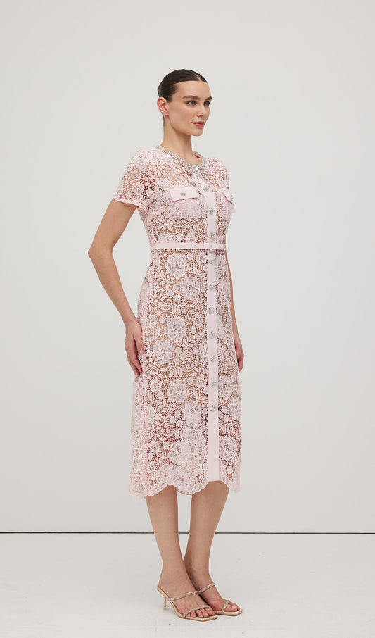 Lace Diamante Bow Midi Dress
