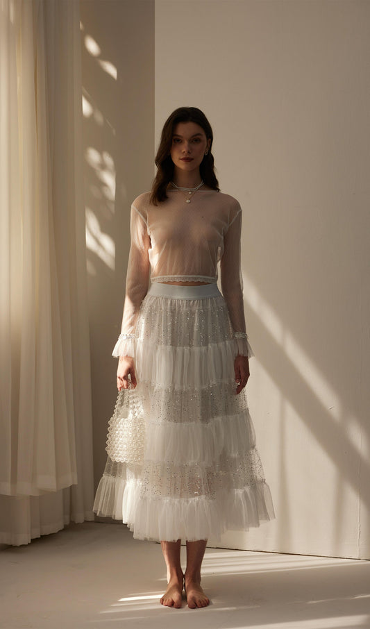 Lace Pleated Panel Skirt