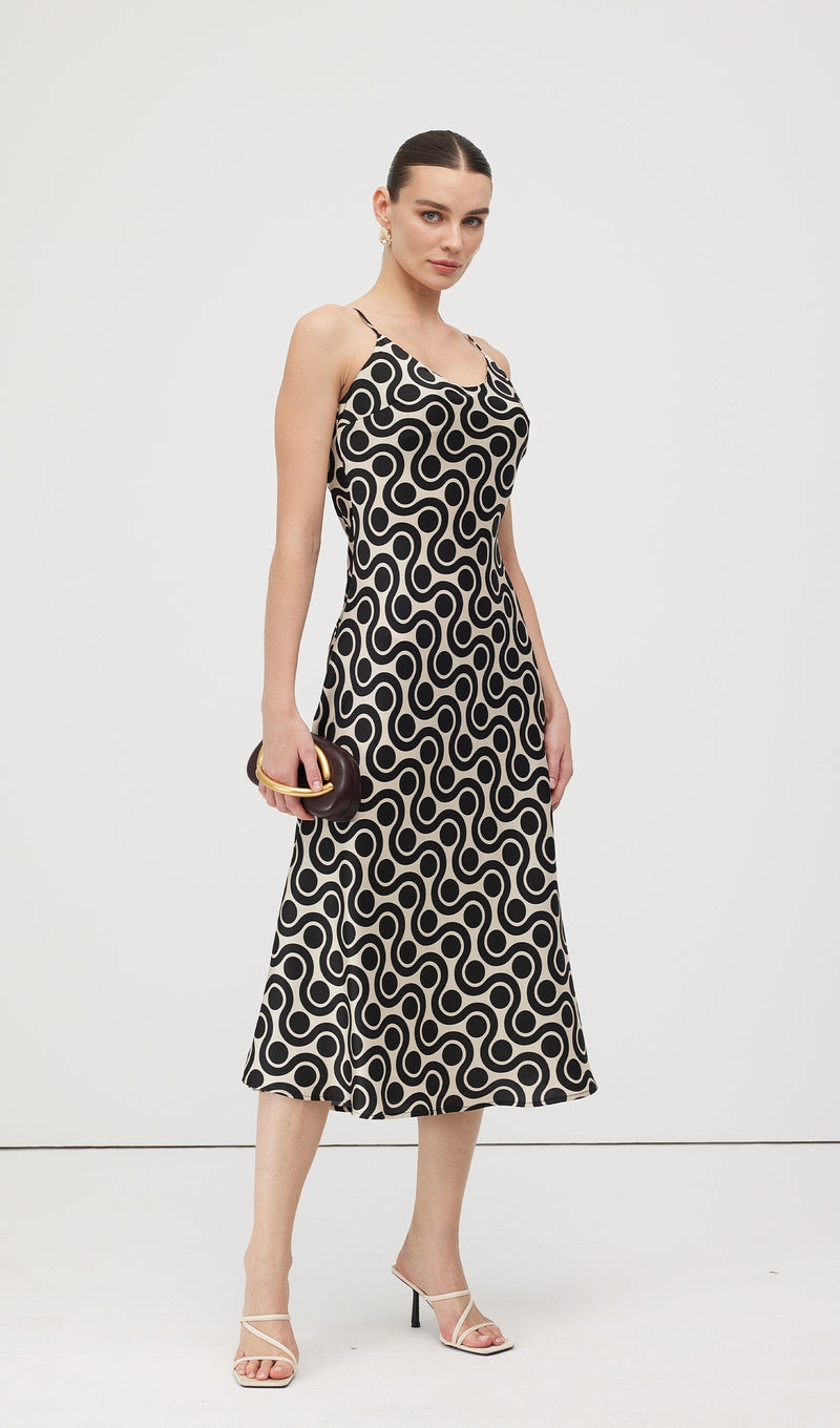 Black White Geometric Print Midi Dress