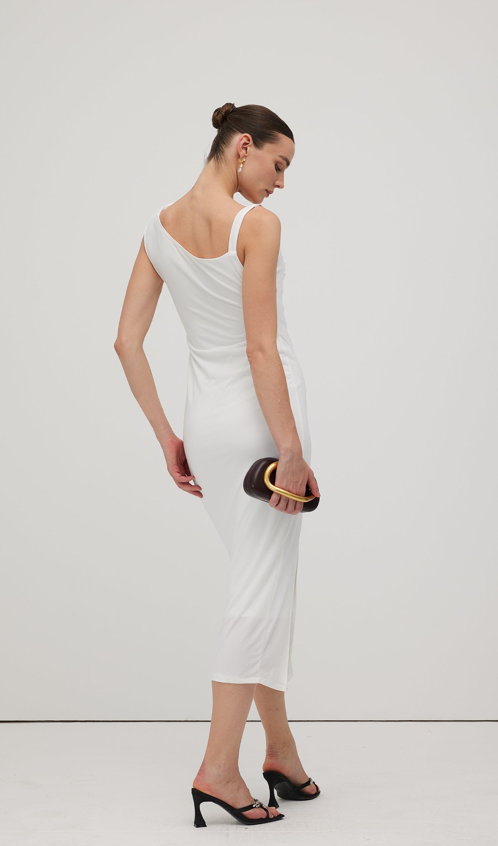 Asymmetric Metallic  Sleeveless Midi Dress