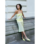Strapless Iridescent Mesh Four-Way Stretch Paneled Yellow Midi Dress