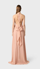 Halter Ruffles Rose Decoration Maxi Dress