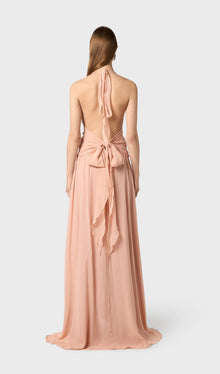 Halter Ruffles Rose Decoration Maxi Dress