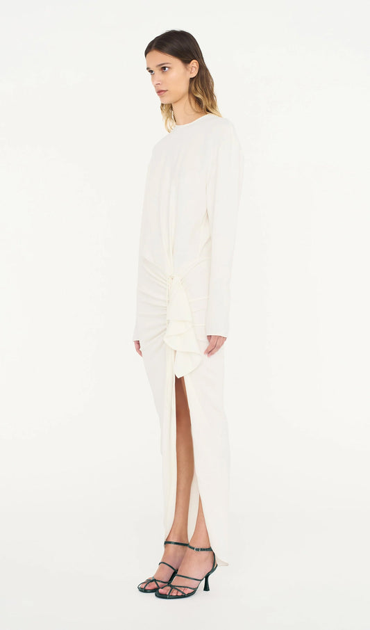 Ruched Split Long Sleeve Maxi Dress