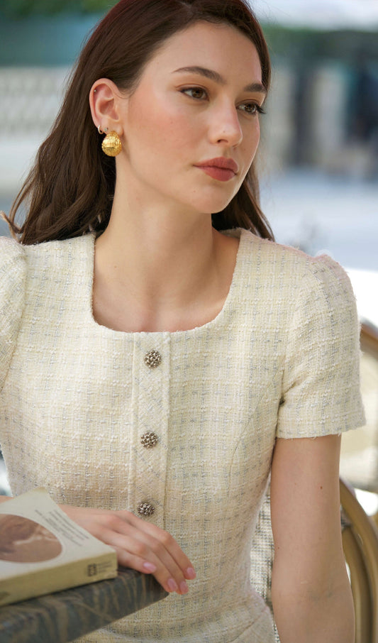 Tweed Square Neckline Mini Dress