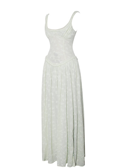 Ulissa Square Neck Jacquard Textured High Slit Maxi Dress