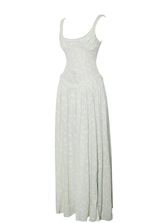Ulissa Square Neck Jacquard Textured High Slit Maxi Dress