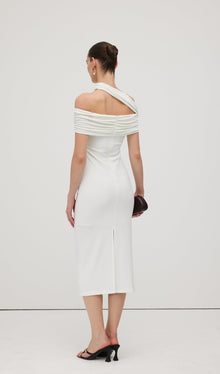 Asymmetric Off Shoulder Midi Dress