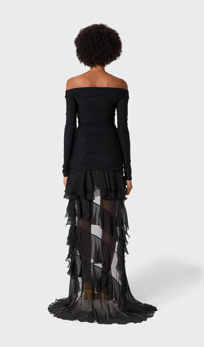 Jersey With Chiffon Train Mini Dress