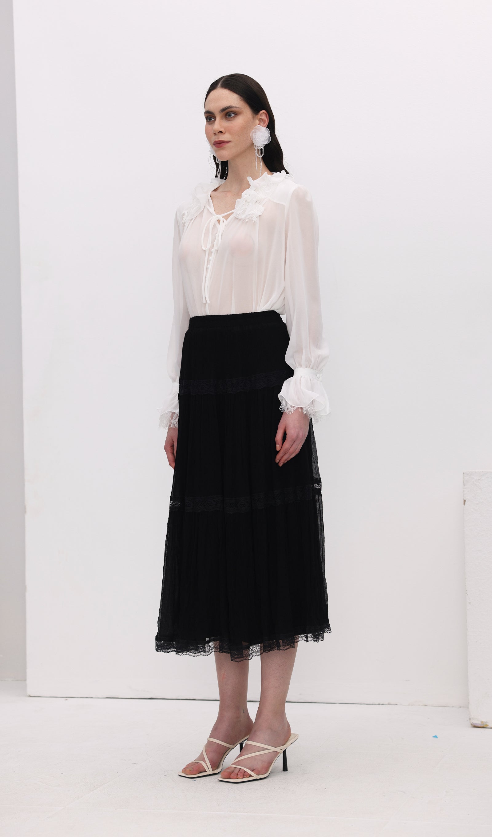Solid Pleated Midi Skirt