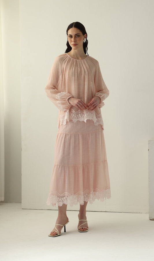 Long Sleeved Lace Panel Top