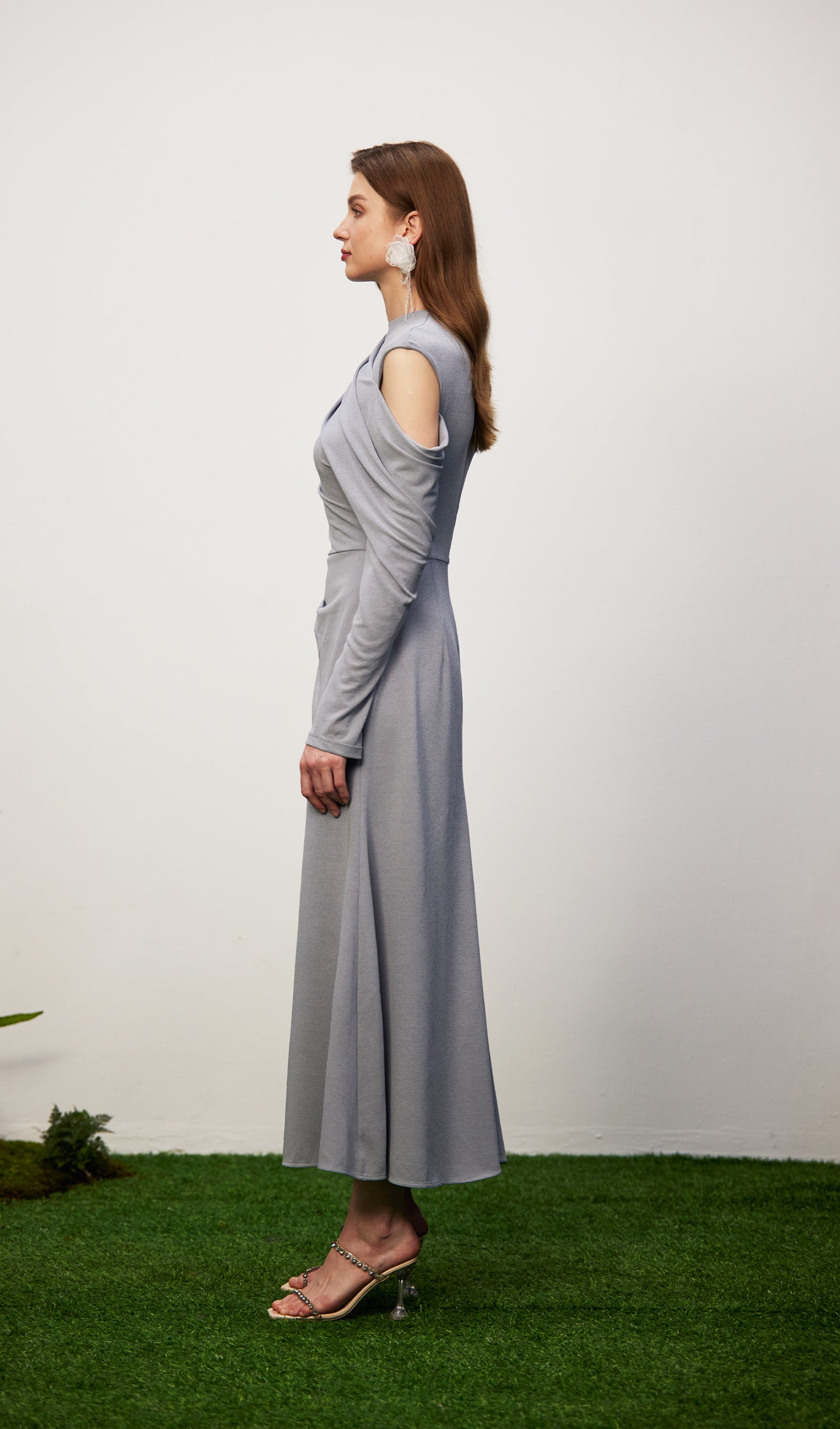 Solid Fitted Draped Maxi Dress