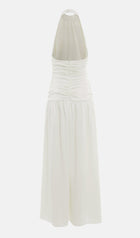 Satin Halter Draped Bodice Maxi Dress