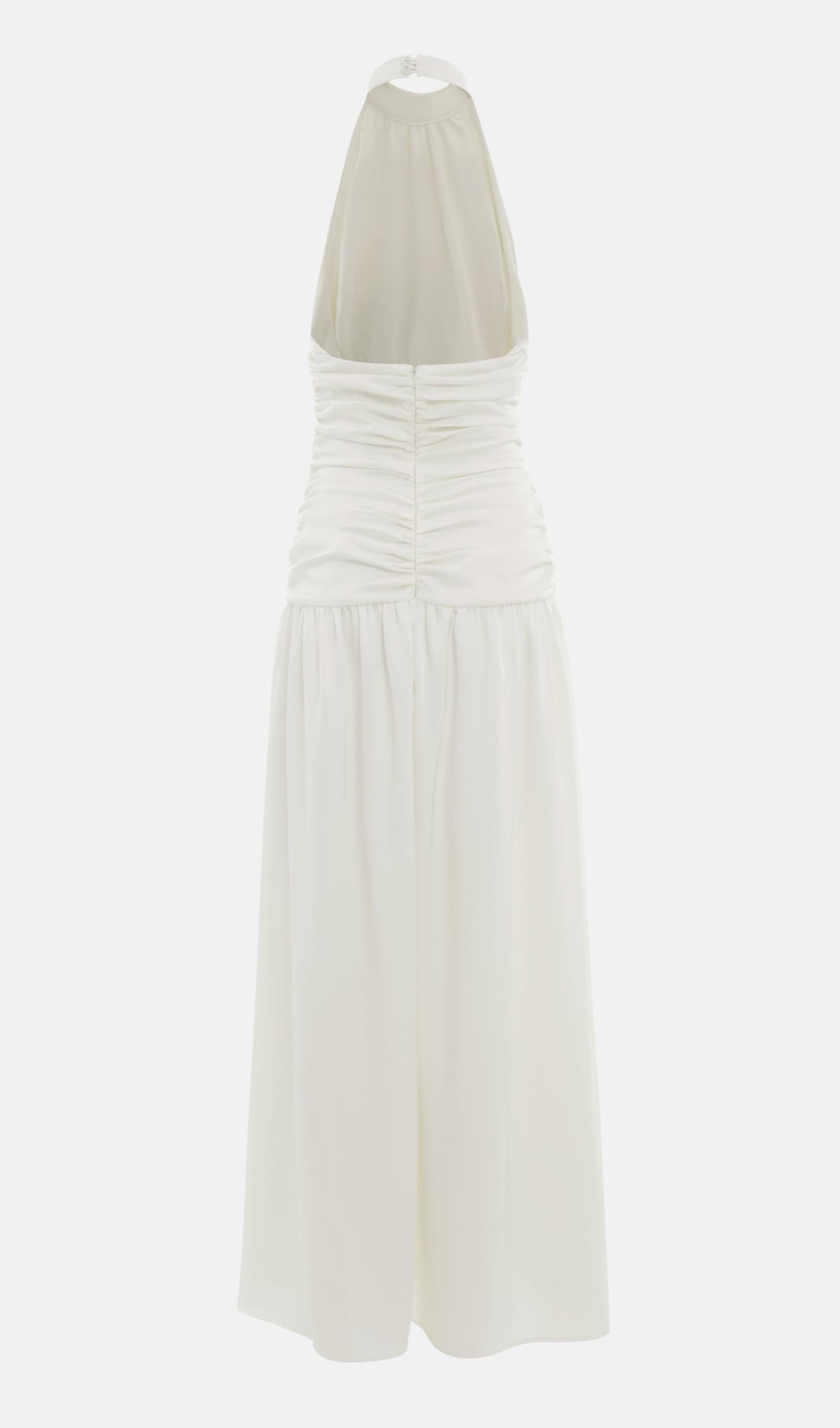 Satin Halter Draped Bodice Maxi Dress