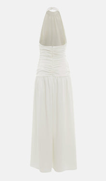 Satin Halter Draped Bodice Maxi Dress