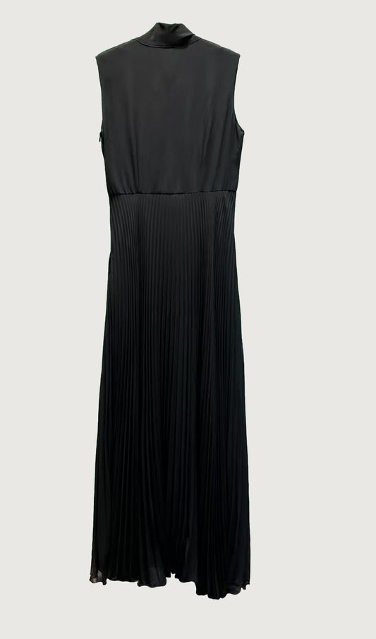 Stretch Knit Pleated Satin Midi Dress