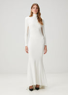 High-Neck Long-Sleeve Backless Asymmetric-Hem Bodycon Dress