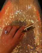 Gold Sequin Halter Front-Center Cutout Back-Slit Dress